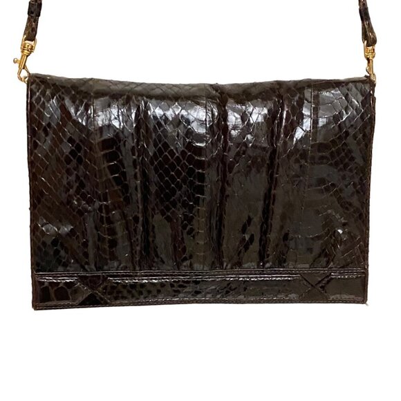 Vintage Mary Ann Rosenfeld Croc Leather Shoulder Bag in Chocolate Brown - Picture 1 of 9
